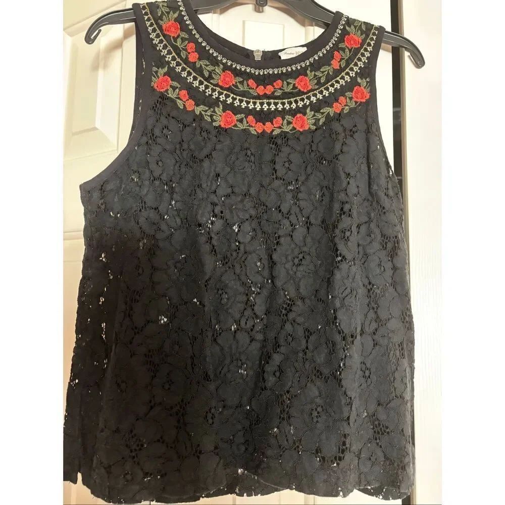 Meadow Rue Anthropologie Lace Embroidered and Beaded Top